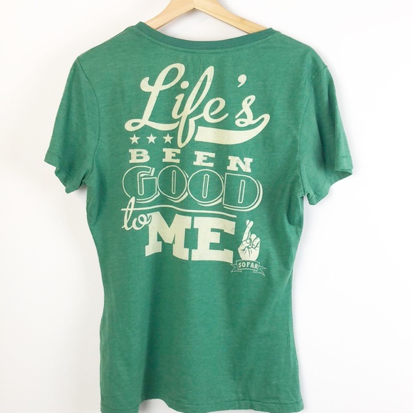 Born Lucky Graphics T-Shirt Green Tee, Size XL V-neck - Picture 5 of 8